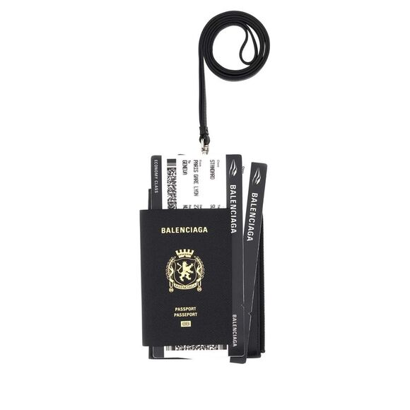 Balenciaga Men Black Leather Phone Holed